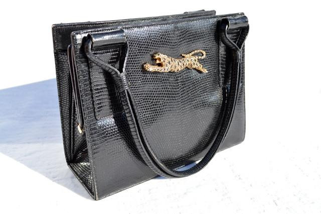 MARTIN VAN SCHAAK 1950's-60's BLACK Lizard Skin Handbag - JAGUAR