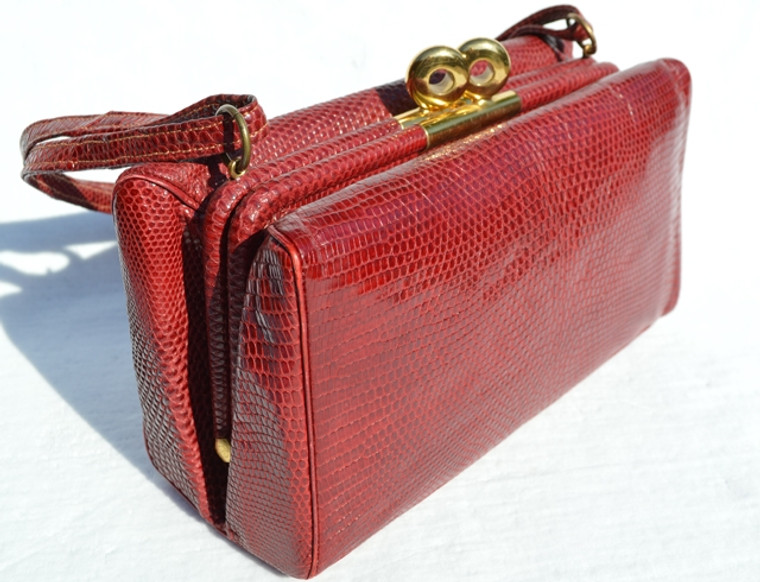 Ruby RED 1950's-60's LIZARD Skin Shoulder Bag - by ALAN!