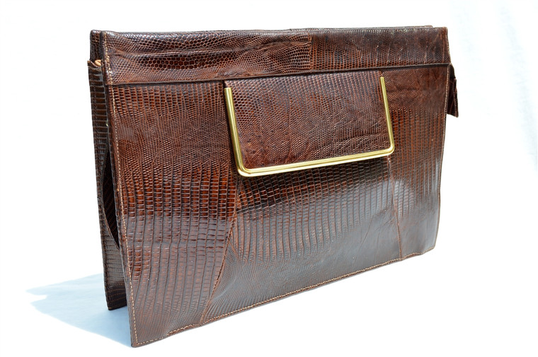 Classic 1950's-60's Sydney of California Chocolate Lizard Clutch