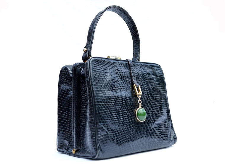  Fabulous Petite NAVY Blue 1950's-60's ROSENFELD Lizard Skin Handbag 