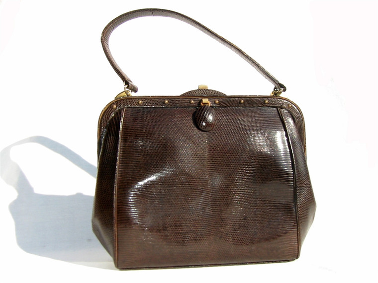 Classic COCOA Brown 1950's-60's Lizard Skin Handbag - France