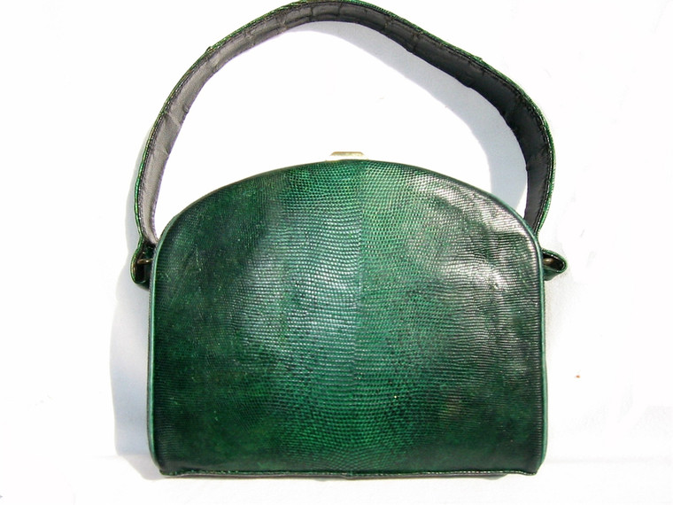 Petite 1950's BRIGHT GREEN Lizard Skin Handbag - Great Shape!