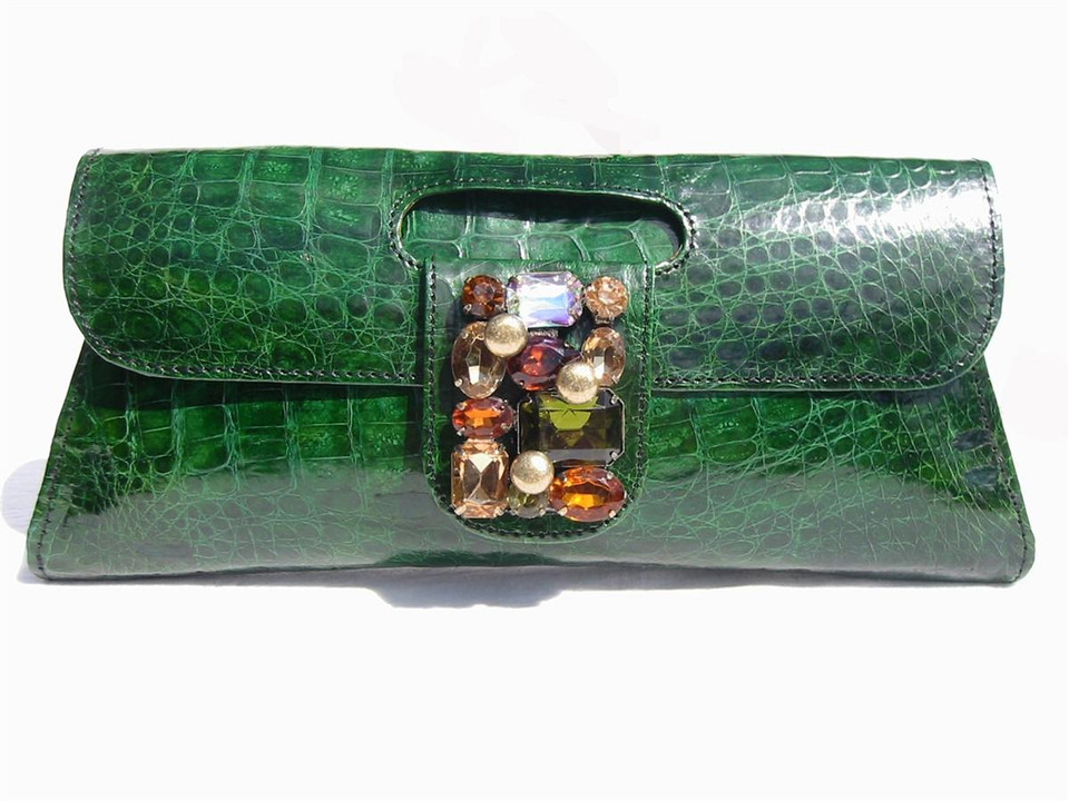 Green and Yellow Crocodile Clutch/Shoulder Bag main image 0