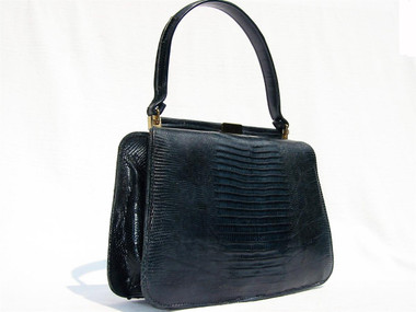 Lovely NAVY BLUE 1950's-60's Lizard Skin Handbag - PALIZZIO