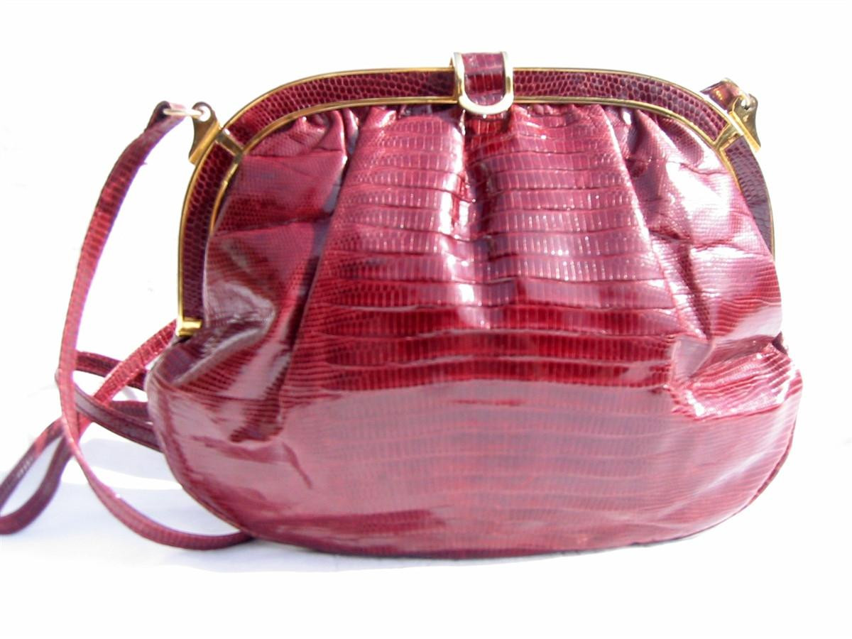 1980's BURGUNDY Lizard Skin Shoulder Bag - COLOMBETTI