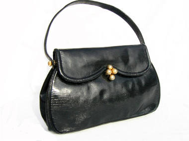 BLACK 1960's SACHA Lizard Skin Handbag - FRANCE