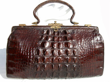 LOVELY Espresso Brown Early 1900's Edwardian Hornback Alligator