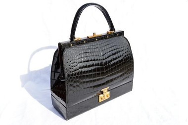 Rare KORET 1950'-60's BLACK Alligator Belly Skin SAC MALLETTE Handbag