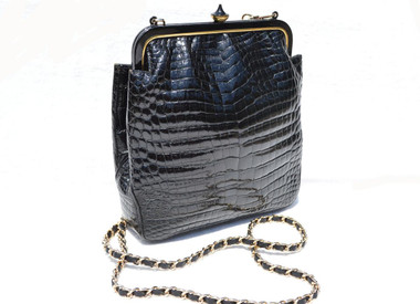 ROSENFELD 1950's-60's Black ALLIGATOR Belly Skin Shoulder CROSS BODY Bag Clutch