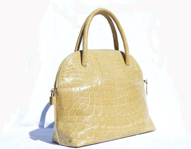 XL MAXIMA Blonde Tan Alligator Belly Skin Handbag Bowler BOLIDE w/Key! - Titti Del'Aqua - ITALY