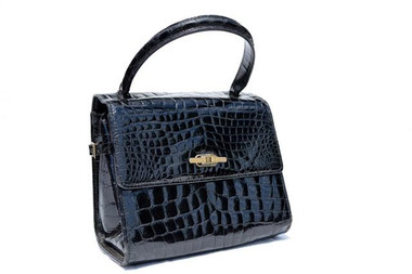 Petite Saks Fifth Avenue 1950's-60's BLACK Alligator Skin Handbag