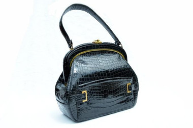 Voluptuous ROSENFELD 1950's-60's BLACK Alligator Skin Handbag Shoulder Bag