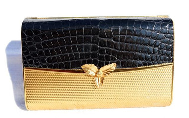 Custom 1950's-60's Crocodile Porosus Skin and Metal Evening CLUTCH - COBLENTZ