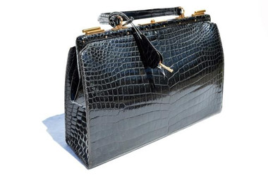 CLASSIC XL 1960's MORABITO Paris Black CROCODILE Porosus Skin Bag