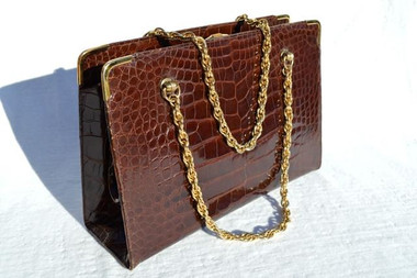 COBLENTZ 1950's-60's Chocolate Brown Alligator Belly Skin Handbag