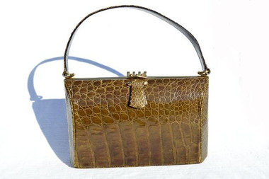 MOSS GREEN 1950's-60's Alligator Skin Handbag - DEITSCH