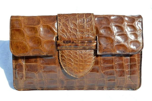 Large 13" 1940's Light Brown ALLIGATOR Skin Clutch Bag