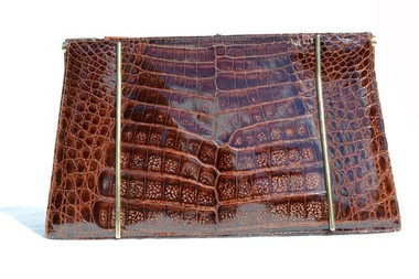 1980's Brown Crocodile Clutch Shoulder Bag - COLOMBETTI - Italy
