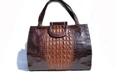 HUGE 1940's Hornback Alligator SATCHEL Tote with Bakelite
