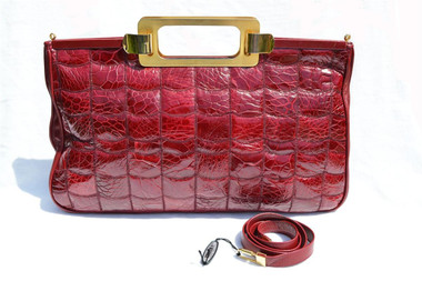 XXL 1990's Burgundy Red ZENITH Patchwork CROCODILE Skin TOTE