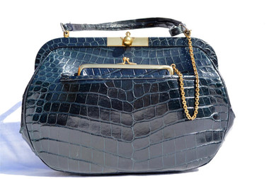 KORET 1940's-50's NAVY BLUE Alligator Skin Shoulder Bag w/Purse
