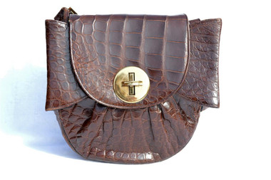 DECO Style 1940's-50's DEITSCH Brown ALLIGATOR Skin Shoulder Bag