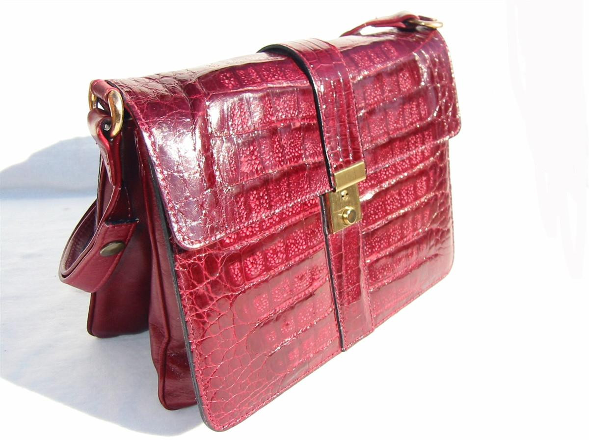 BURGUNDY 1980's CROCODILE Skin Shoulder Bag