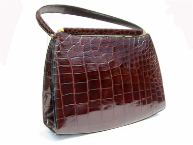 RENDL 1950's-60's Dk. BROWN ALLIGATOR Skin Handbag - I Magnin