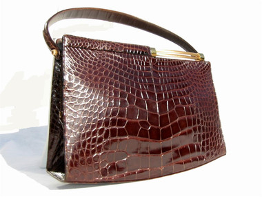 Ample RENDL 1950's-60's Chocolate ALLIGATOR Belly Skin Handbag
