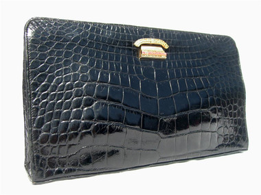 Jeweled ROSENFELD 1960's Black ALLIGATOR Belly Skin CLUTCH Bag