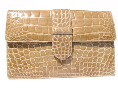 SISO 1990's Tan ALLIGATOR Belly Skin CLUTCH Shoulder Bag - ITALY