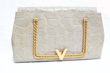 RARE 1980's SACHA Pearl Alligator Skin CLUTCH Handbag - FRANCE