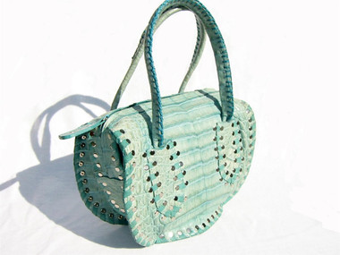TURQUOISE Early 2000's Studded CROCODILE Skin Handbag - FALCHI