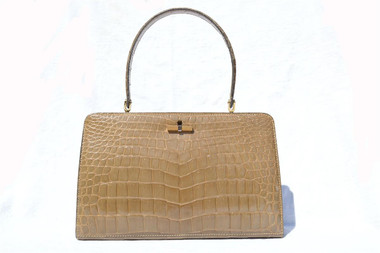 Dark TAN Classic 1950's-60's CROCODILE Porosus Belly Skin Handbag - SAKS FIFTH AVENUE