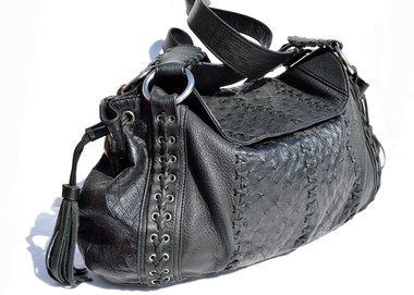 XL 2000's Black OSTRICH SKIN Shoulder Bag - NINA RAYE!