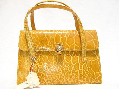 YELLOW 1950's-60's SAKS FIFTH AVE TURTLE Skin Handbag - FRANCE