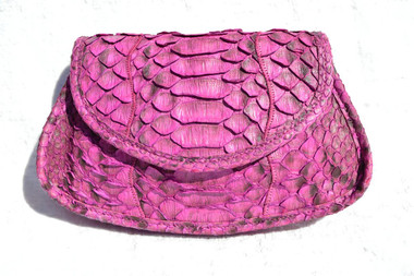 CARLOS FALCHI 1990's-200's Magenta Purple Python Snake Skin Clutch Shoulder Cross BodyBag