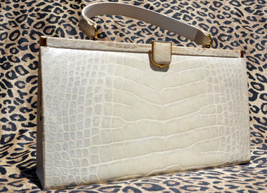 1960's Cream, Tan & Gray 13" ALLIGATOR Belly Skin Handbag - SAKS FIFTH AVENUE