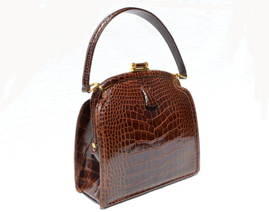 Stunning Chocolate Brown 1950's-60's LUCILLE de PARIS Alligator Belly Skin Handbag