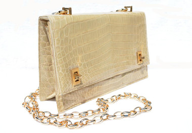 LUCILLE de PARIS 1950's-60's Blonde Pale Yellow Alligator Belly Skin Shoulder CROSS BODY Bag