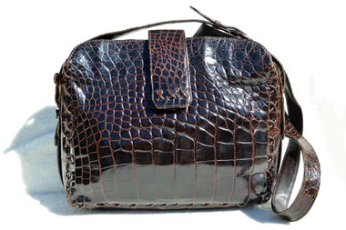 SISO 1990's-2000's Chocolate Brown ALLIGATOR Belly Skin SHOULDER Bag - ITALY