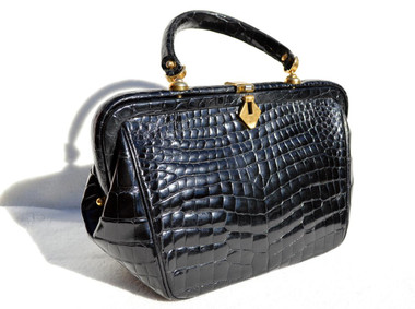 Lovely ROSENFELD 1950's-60's BLACK Alligator Belly Skin Handbag