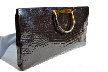 XXL JUDITH LEIBER 1990's Black Alligator Belly Skin TOTE Brief Case Bag