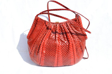 RED 1980's JUDITH LEIBER Cobra Snake Skin Shoulder Bag