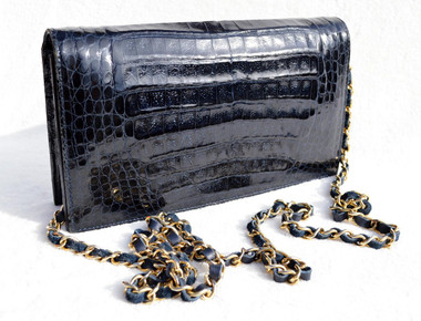 MAXIMA Dark Navy BLUE 1990's-2000's CROCODILE Skin Cross Body Shoulder Bag CLUTCH