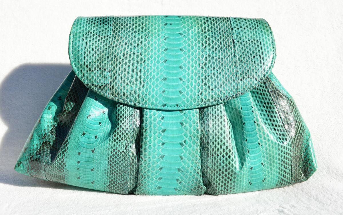 1990's TURQUOISE Green Snake Skin Clutch Shoulder Bag