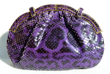 PURPLE and Black 1980's-90's JUDITH LEIBER Anaconda Snake Skin CLUTCH