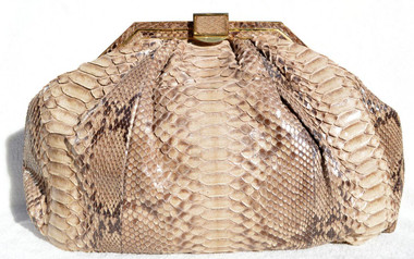 XXL 15" TAUPE 1970's PYTHON Snake Skin CLUTCH Shoulder Bag - MOSKOWITZ