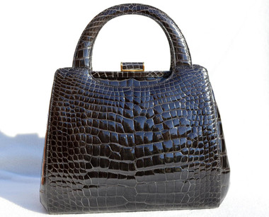 Stunning DARK GRAY 1990's ALLIGATOR Belly Skin Handbag Shoulder Bag - SUAREZ