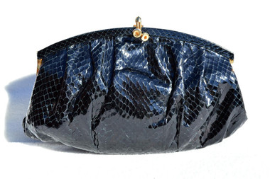 1970's-80's BLACK Susan Gail COBRA Snake Skin CLUTCH Shoulder Bag